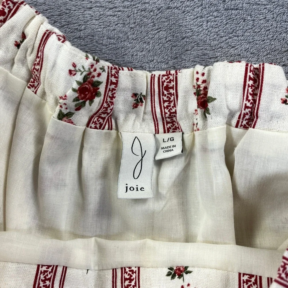 Joie Floral Tiered Midi Skirt L Cream Red Linen Boho Cottagecore Prairie Peasant - Picture 3 of 8